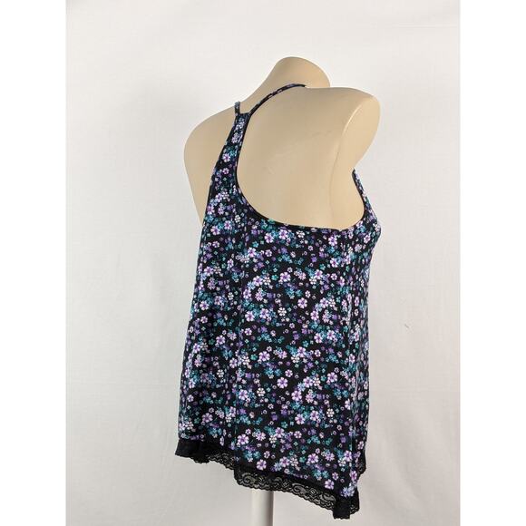 Ten Sixty Lounge Small Spaghetti Strap Racerback Tank Lace Trim Floral Layering - Picture 6 of 9